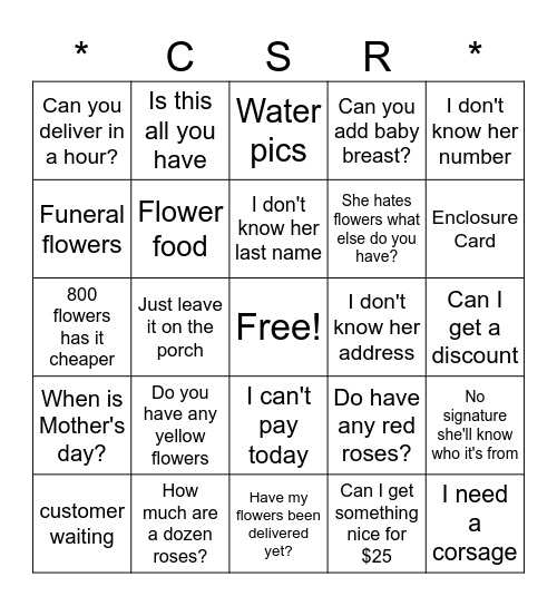 CSR Bingo Card