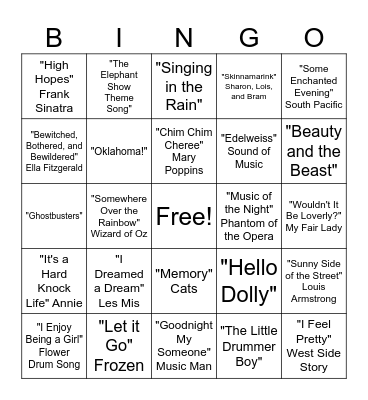 Music Bingo Card