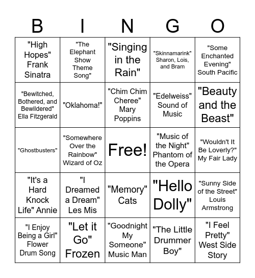 Music Bingo Card