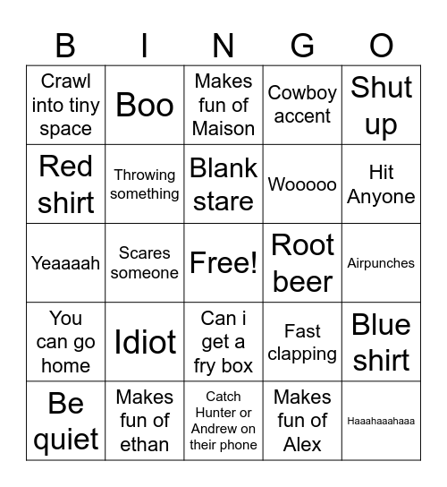 Piper’s Bingo Card Bingo Card