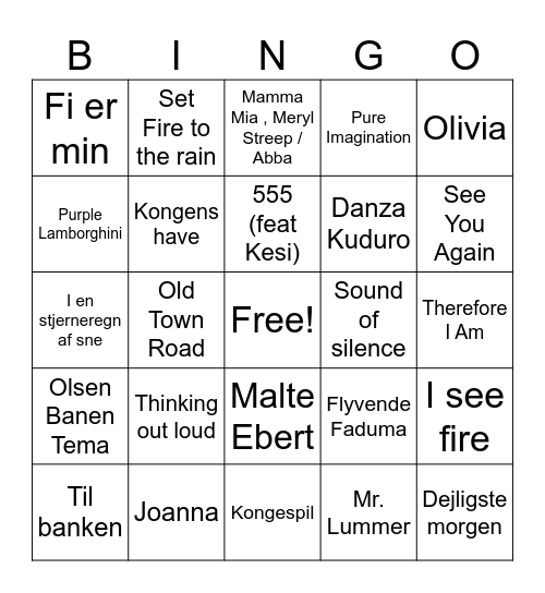 Musik bingo: Amandas musikliv 2009-2024 Bingo Card