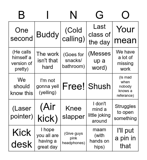 Mr Eshelmen Bingo Card