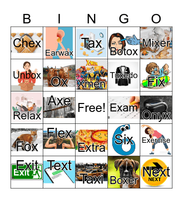 X in initial, medial and final position Bingo Card