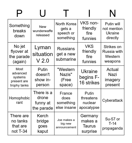 May 9 Parade Funnies BINGO Card