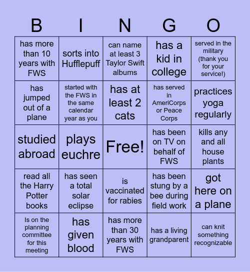 All Hands Bingo Card