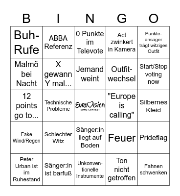 Eurovision Song Contest 2024 Bingo Card