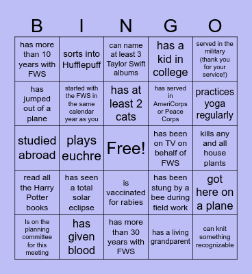 All Hands Bingo Card