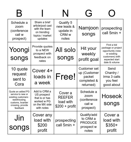 PG BINGO! 4/13-4/24 Bingo Card