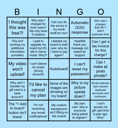 Customer Support Bingo! Bingo Card