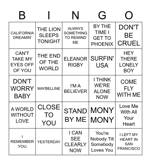 MUSIC BINGO #56  - Not Mine Bingo Card