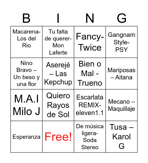 BINGO MUSICAL Bingo Card
