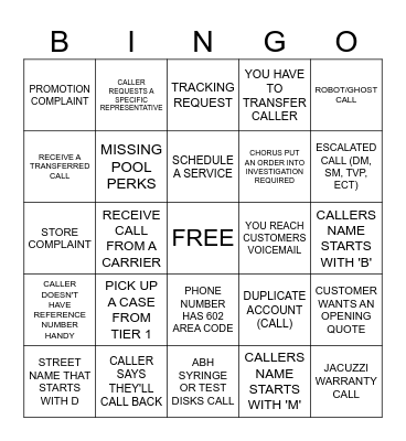 Call Center Bingo Card