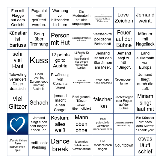 Eurovision Song Contest BINGO Card