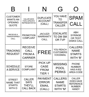 Call Center Bingo Card