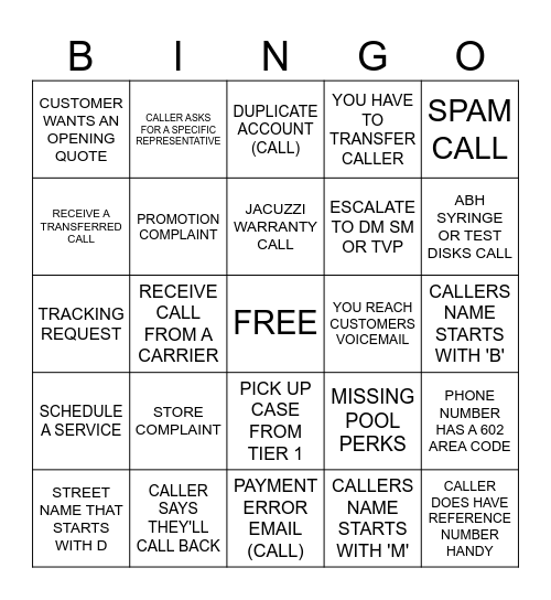 Call Center Bingo Card