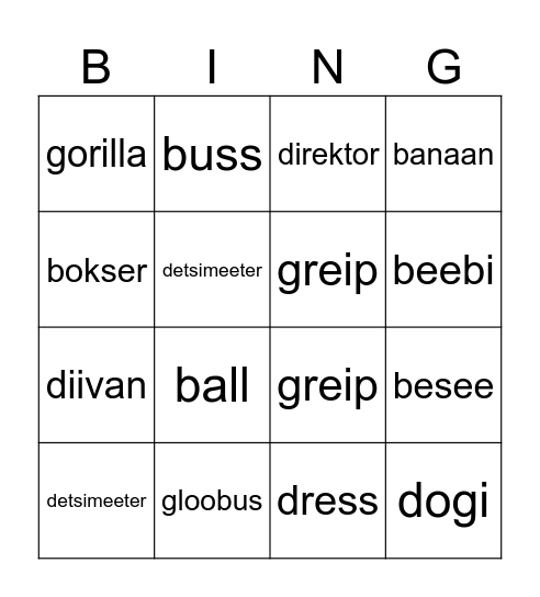 Võõrsõnad Bingo Card