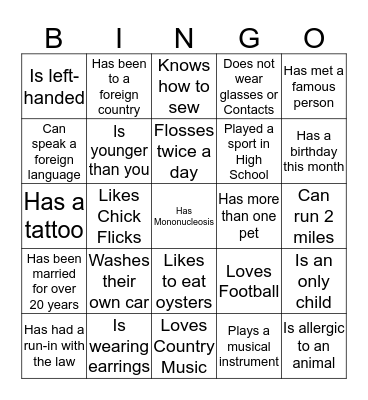 Ice Breaker Bingo Card