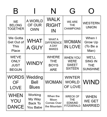 MUSIC BINGO #58  -  Double You Bingo Card