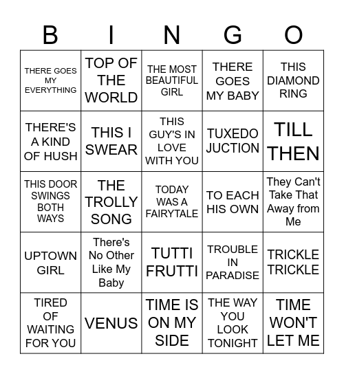 MUSIC BINGO # 59  -  Very Fine Bingo Card