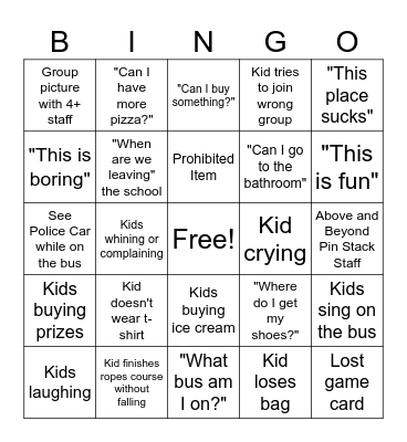 Pin Stack Field Trip 2024 Bingo Card