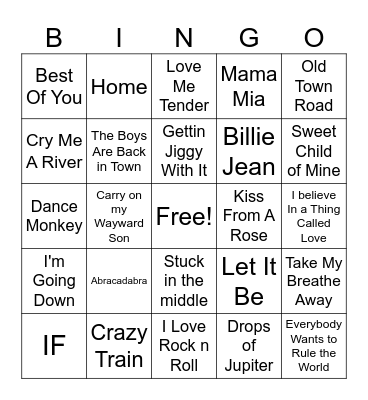 Song Bingo Card