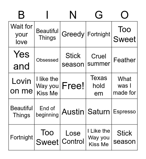Radio Bingo Card