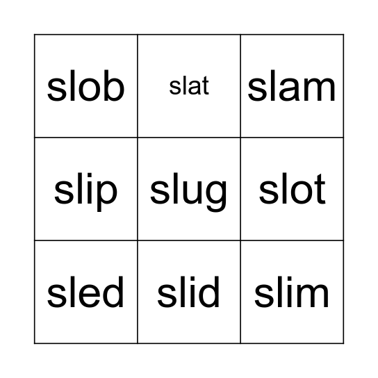 words starting with sl- Bingo Card