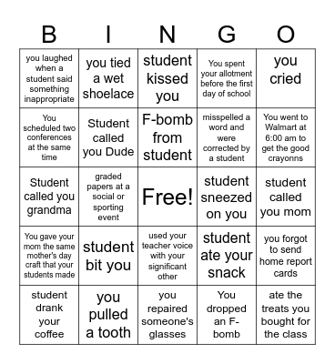 Teacher Appreciation Bingo Card