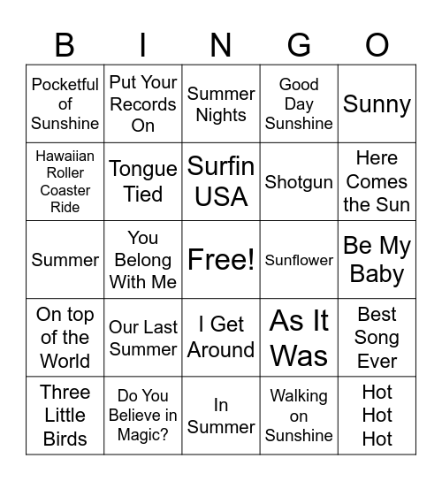 Summer Bingo Card