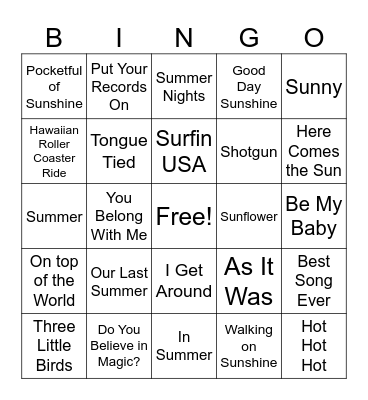 Summer Bingo Card