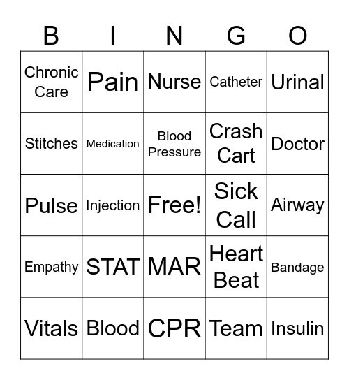 Nursing Bingo Card