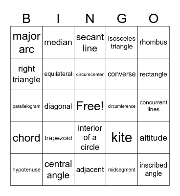 Geometry Vocab Bingo Card