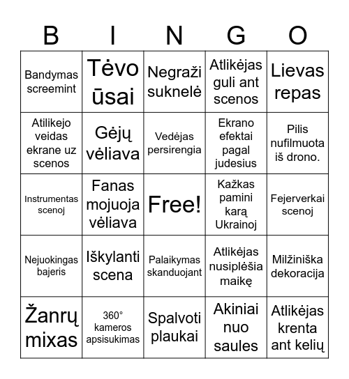 Eurovizija 2024 Bingo Card