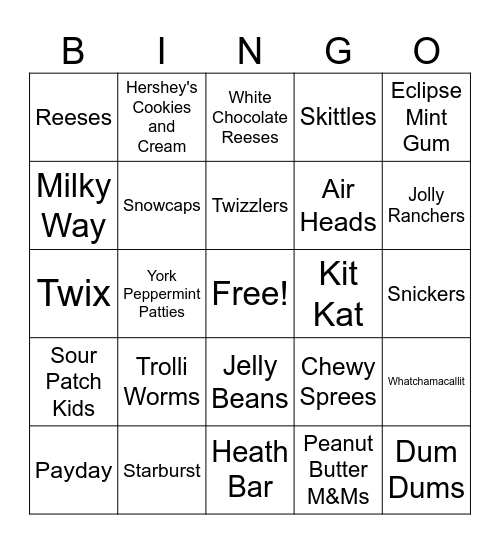 Candy Bingo Card