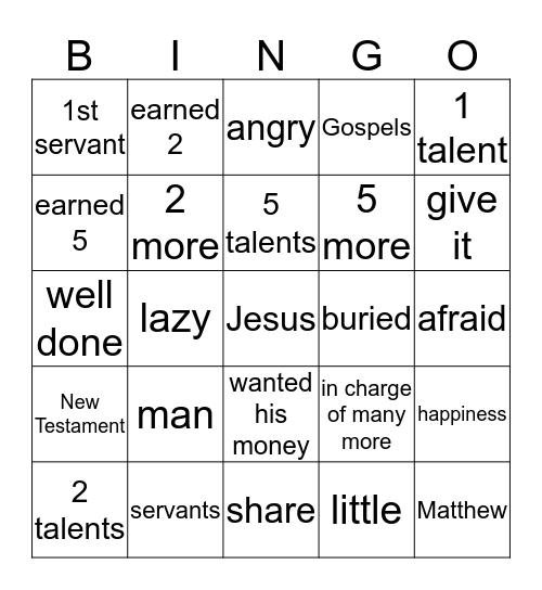 Parable of the Talents Bingo Card