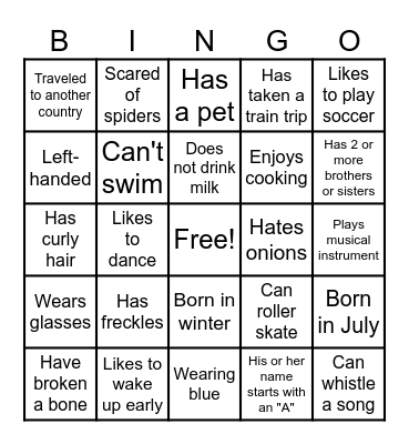 Get to Know You Bingo Card