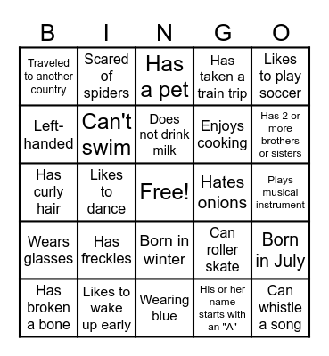 Get to Know You Bingo Card