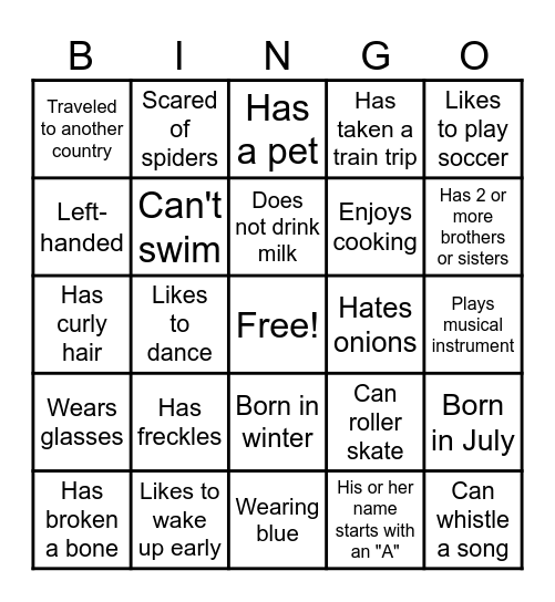 Get to Know You Bingo Card