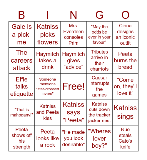 The Hunger Games Bingo Card