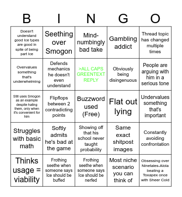 Yawnfag shitpost thread Bingo Card