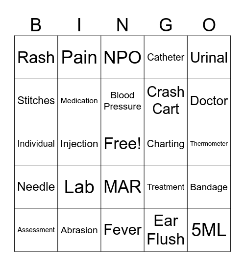 Nursing Bingo Card