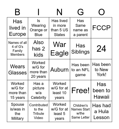 GENEVA'S RETIREMENT BASH Bingo Card