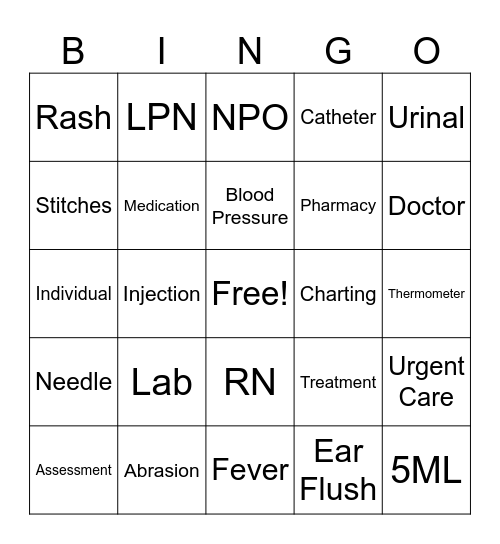 Nursing Bingo Card