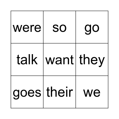 SIGHT WORDS Bingo Card