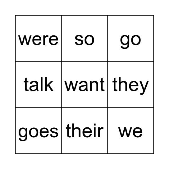 SIGHT WORDS Bingo Card