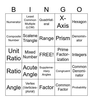 6th Grade STAAR Math Bingo Card