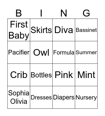 Baby Shower Bingo  Bingo Card