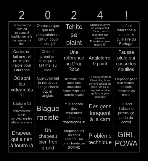 L'Eurovision pour les cons Bingo Card