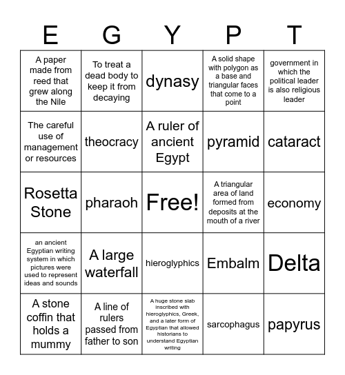 Ancient Egypt Bingo Card