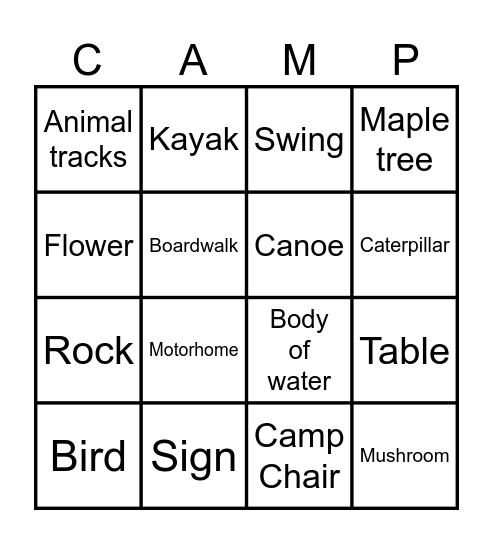 Camp Scavenger Hunt Bingo Card